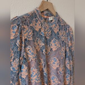 Vintage LOFT Floral Lace Blouse - Blue and Peach XS
